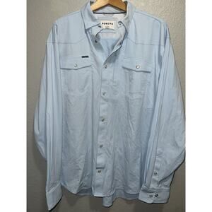 Poncho Shirt Men's Large Blue Regular Fit Magnetic Pearl Snap Fishing Nylon